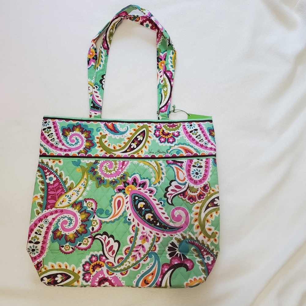 NWT Vera Bradley Green and Pink Paisley Tote - Picture 6 of 7